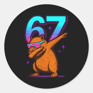 Pegatina Redonda Capibara Retro Neon Dabbing 67