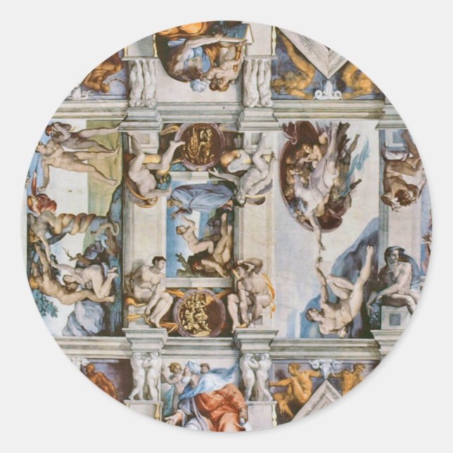 Pegatina Redonda Capilla Sixtina Techo Michelangelo (Anverso)
