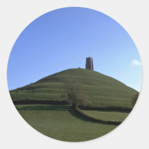 Pegatina Redonda Capilla y tor de San Miguel, Glastonbury, Somerse