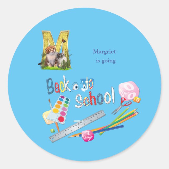 Pegatina Redonda Capitales de alfabeto de vuelta al cuaderno escola (Anverso)