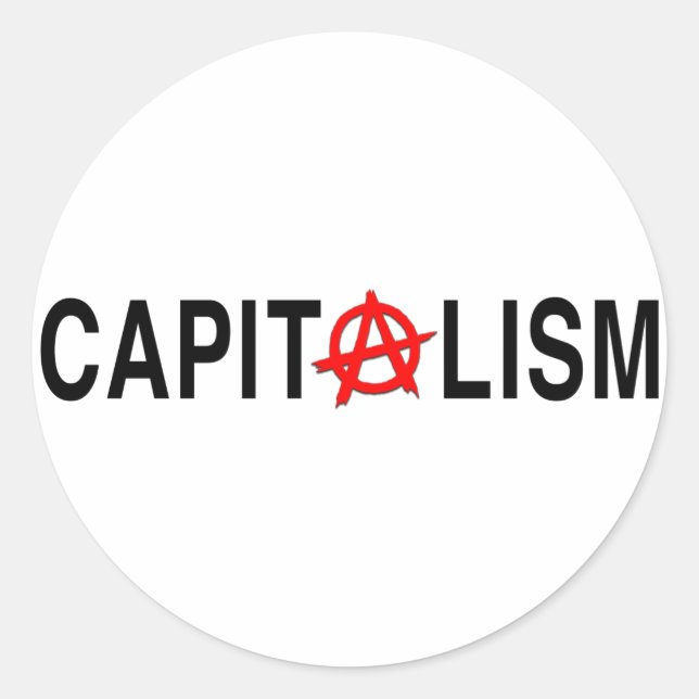 Pegatina Redonda Capitalismo anárquico (Anverso)