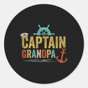 Pegatina Redonda Capitán Abuelo Lago Pontón Marinero Pesca Barco