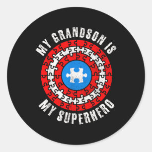 Pegatina Redonda Capitán Autismo Mi Nieto Es Mi Autismo Superhéroe