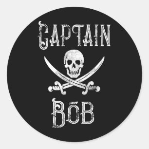 Pegatina Redonda Capitán Bob - Navegación Pirata Personalizada Vint