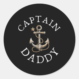 Pegatina Redonda Capitán Daddy Bote Navegando en barco Anchor Vinta