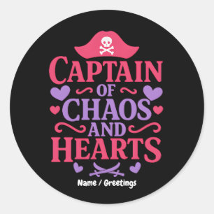Pegatina Redonda Capitán de Caos y Pirata Gráfico de Corazones
