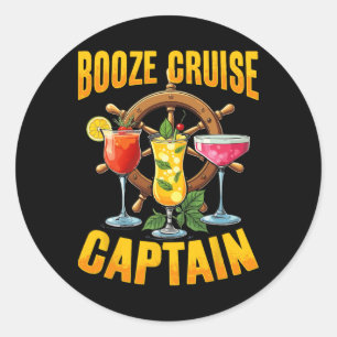 Pegatina Redonda Capitán de crucero de borrachera Diseño para vacac