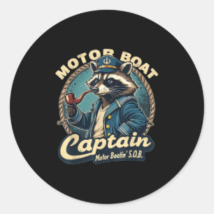 Pegatina Redonda Capitán de lancha motora divertido meme de mapache