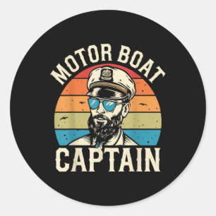 Pegatina Redonda Capitán de lancha motora náutica vintage aventura