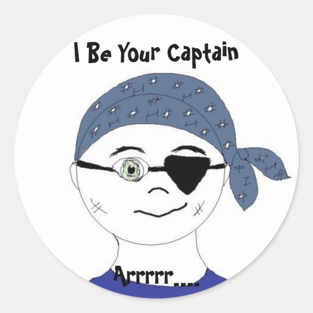 Pegatina Redonda Capitán de Piratas (Anverso)