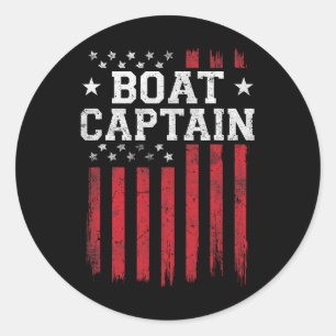Pegatina Redonda Capitán del barco Bandera Americana Patriota de Es