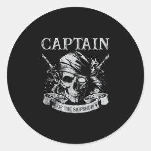 Pegatina Redonda Capitán del barco divertido capitán pirata barco