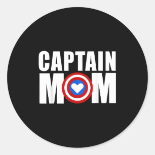 Pegatina Redonda Capitán divertido mamá superhéroe día de la madre