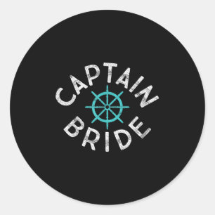 Pegatina Redonda Capitán Divertido Novia Boda Náutico Coincidiendo