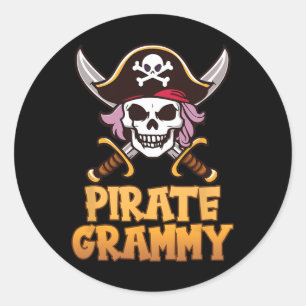 Pegatina Redonda Capitán Grammy de Pirate coincidiendo con la abuel