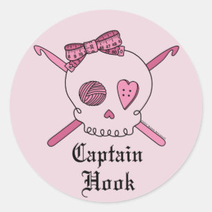 Pegatina Redonda Capitán Hook Skull & Crochet Hooks (Atrás Rosado)