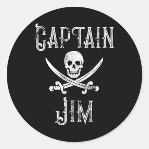 Pegatina Redonda Capitán Jim Vintage Barco pirata personalizado