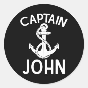 Pegatina Redonda Capitán John Boating Bote Yacht Anchor