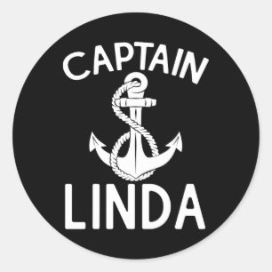 Pegatina Redonda Capitán Linda Barco Embarcación Yate Ancla