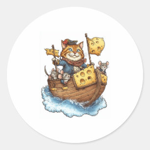 Pegatina Redonda Capitán Meowbeard - Gráfica divertida de gato pira