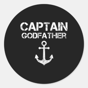 Pegatina Redonda Capitán Padrino Pontoon Lake Sailor Pescador Bote