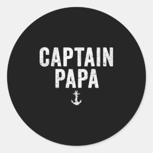Pegatina Redonda Capitán Papá Barco Pontón Lago Pesca Embarcación V