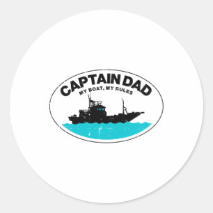 Pegatina Redonda Capitán Papá Mi Barco Manda Divertido Dueño Barque