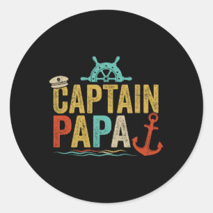 Pegatina Redonda Capitán Papa Pontón Lago Marinero Pesca Embarcació