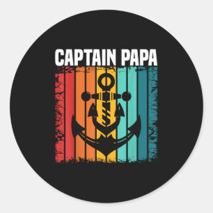 Pegatina Redonda Capitán Papa Pontoon Lago Marinero Pesca Embarcaci