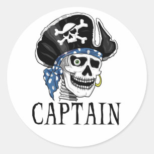 Pegatina Redonda Capitán Pirata solitario