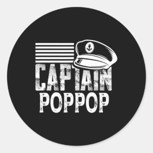 Pegatina Redonda Capitán Poppop - Navegando Capitán Sombrero Dueño 