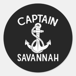 Pegatina Redonda Capitán Savannah Yate Embarcación Ancla Barco