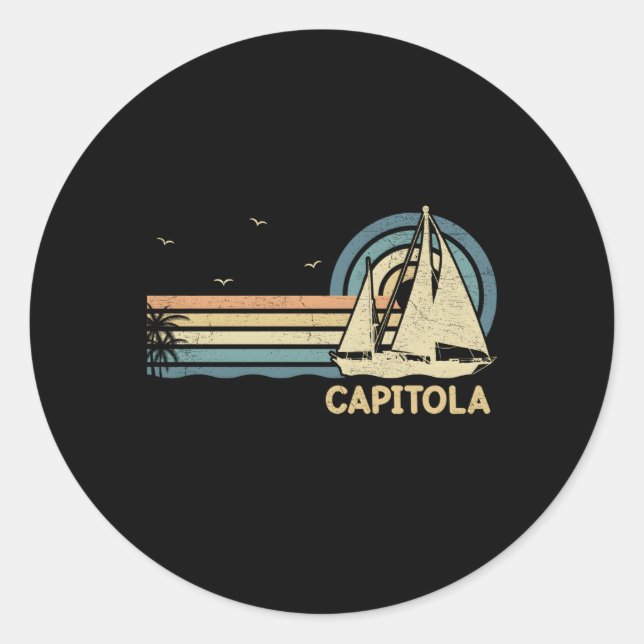 Pegatina Redonda Capitola California Vela Vacaciones en barco Sailb (Anverso)