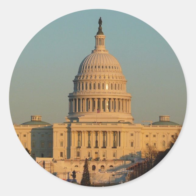Pegatina Redonda Capitolio de los Navidades Washington DC Holiday (Anverso)