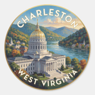 Pegatina Redonda Capitolio de West Virginia Charleston