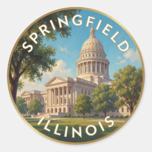 Pegatina Redonda Capitolio del Estado de Illinois en Springfield 🌽