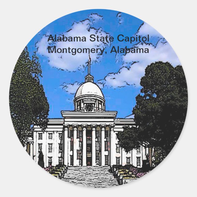 Pegatina Redonda Capitolio estatal de Alabama en Montgomery (Person (Anverso)
