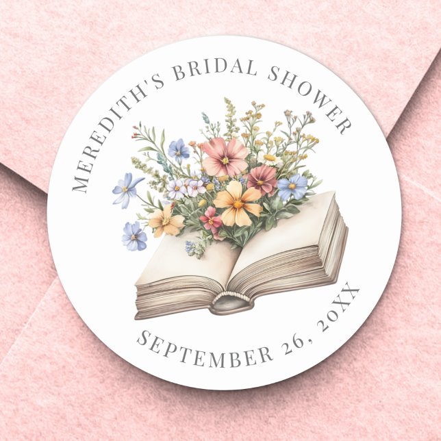 Pegatina Redonda Capítulo Nuevo Libro Floral Despedida de Soltera (New Chapter Floral Book Bridal Shower Classic Round Sticker)