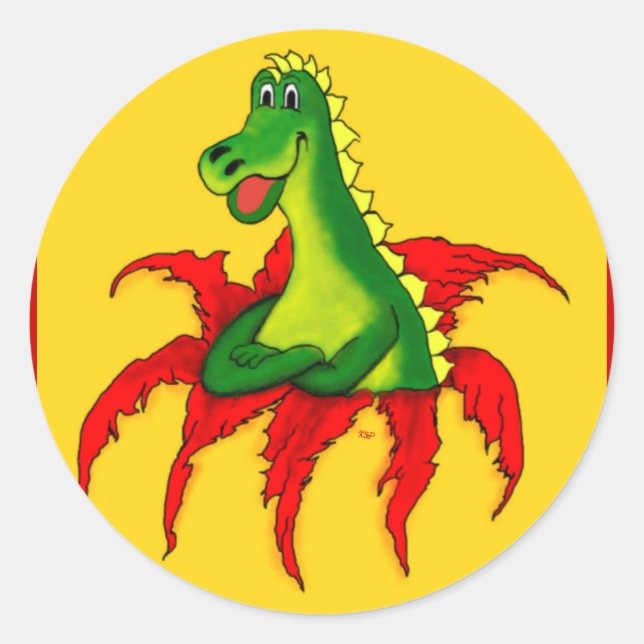 Pegatina Redonda Capo, el pequeño dragón (Anverso)