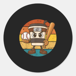 Pegatina Redonda Cappuccino Ino Béisbol Cute Meme De Brainrot Itali