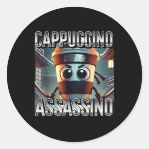 Pegatina Redonda Cappuccino Ino Coffee Amantes del Brainrot Italian