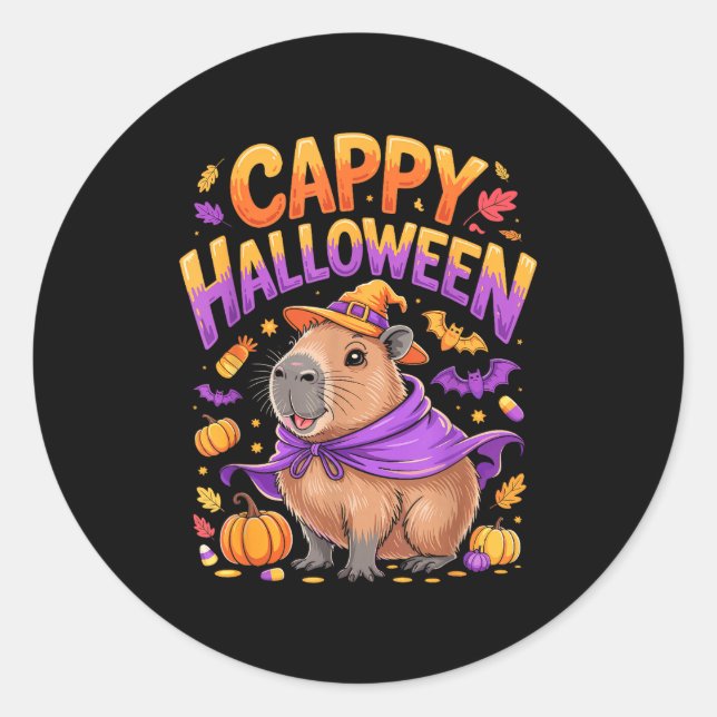 Pegatina Redonda Cappy Halloween Capibara Bruja  (Anverso)
