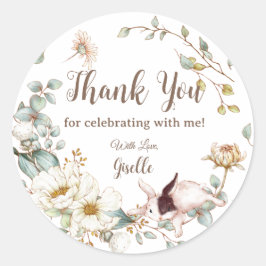 Pegatina Redonda Caprichoso Boho Chic Conejo Botánico Floral 