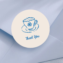Pegatina Redonda Caprichoso Dibujo a Mano de Taza de Té Gracias