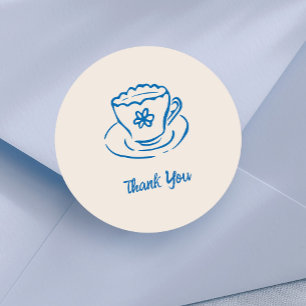 Pegatina Redonda Caprichoso Dibujo a Mano de Taza de Té Gracias
