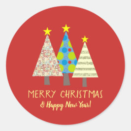 Pegatina Redonda Caprichoso Rojo Feliz Navidad