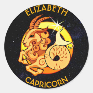 Pegatina Redonda Capricorn Zodiac Birthday Rótulo Con Su Nombre