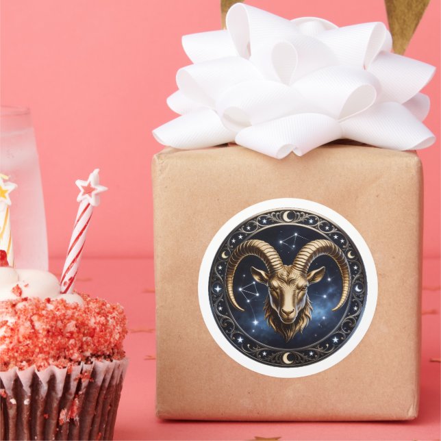 Pegatina Redonda Capricorn Zodiac Sea Goat (Fiesta)