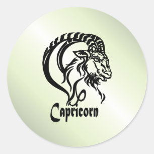 Pegatina Redonda Capricornio la Cabra de Mar Zodiaco Verde