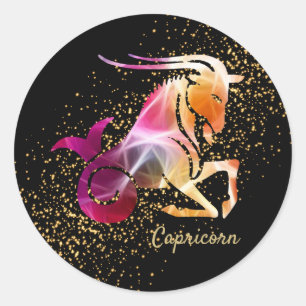 Pegatina Redonda Capricornio - Rótulo Zodiaco